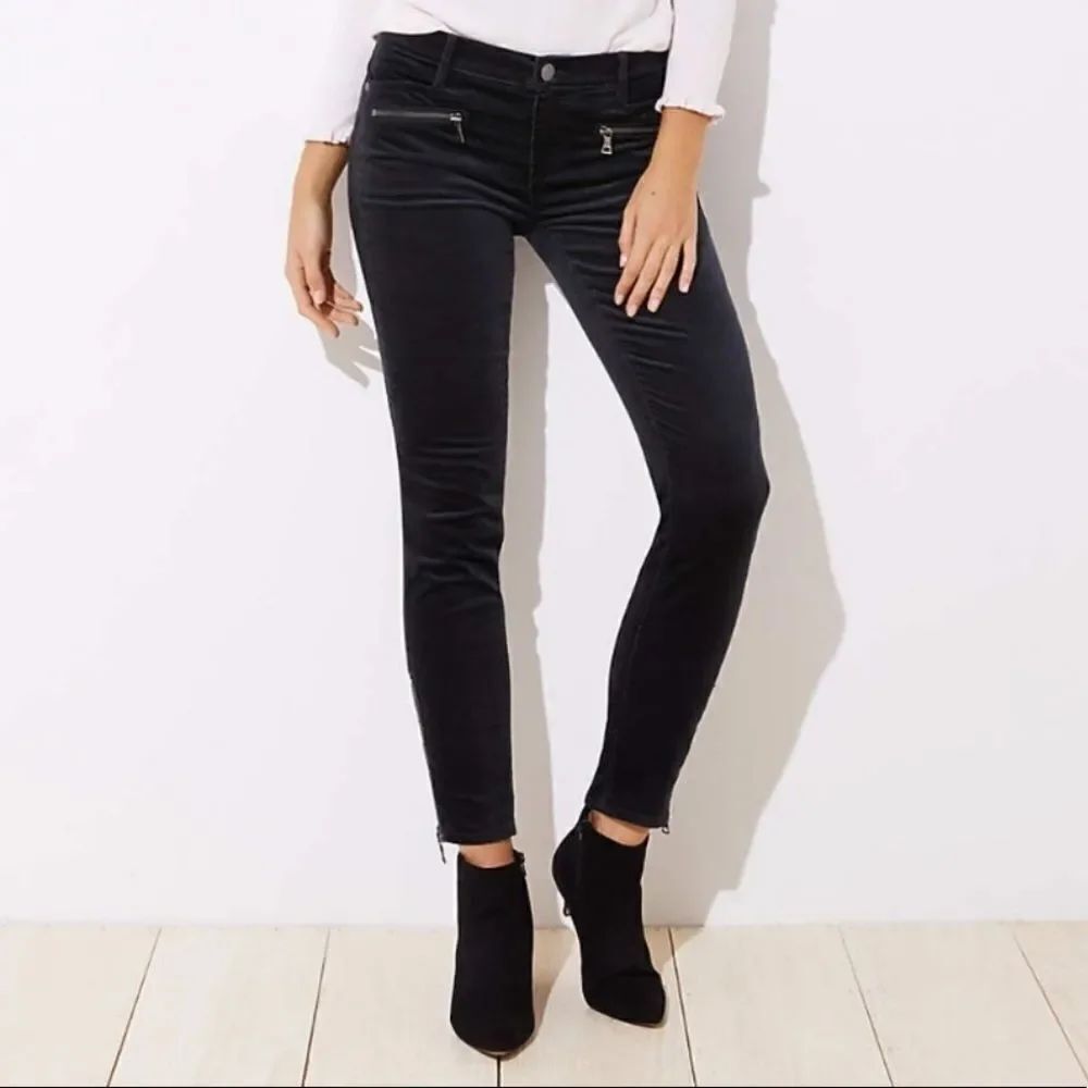 LOFT made and loved velvet modern skinny pants ankle zip trousers EUC 00 24